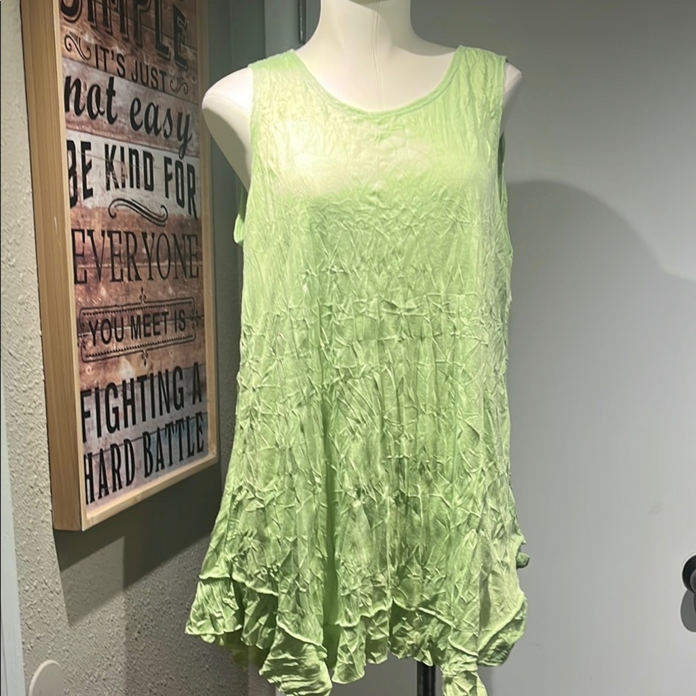 Vine Street Apparel Asymmetrical Green Tunic with Ruffles